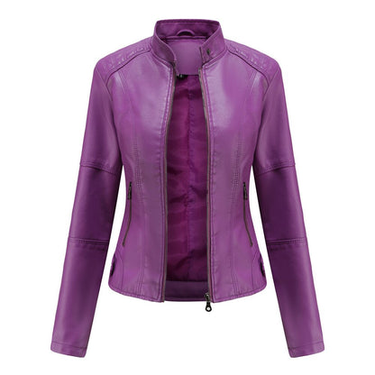 Purple PU Leather Biker Jacket