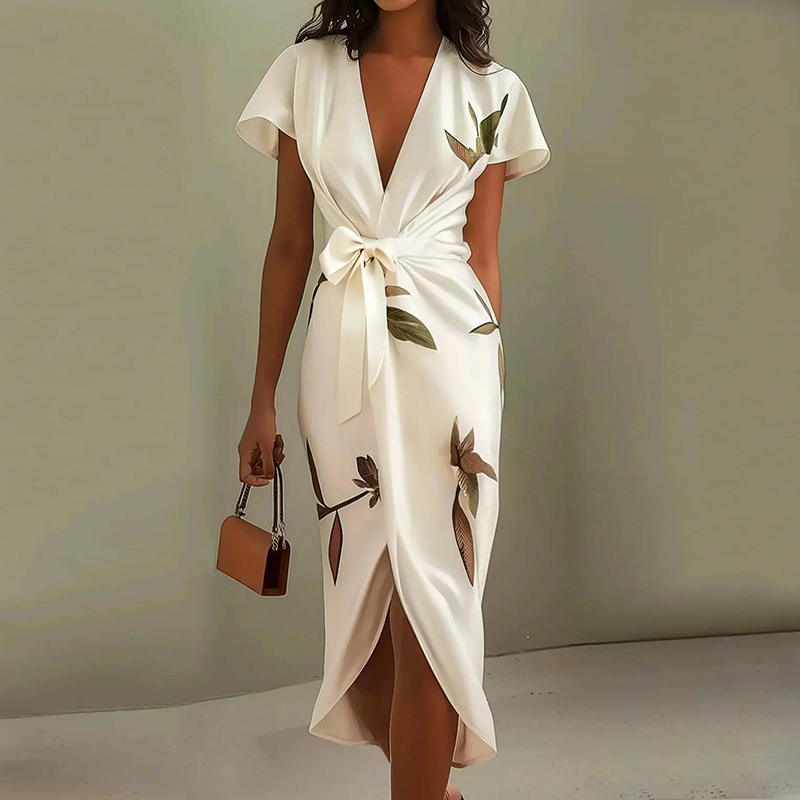 WRAP V-NECK MAXI DRESS WITH TIE 0