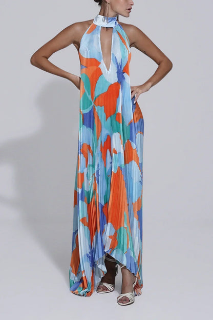 Wedding Guest Dress - Halter Pleated Maxi
