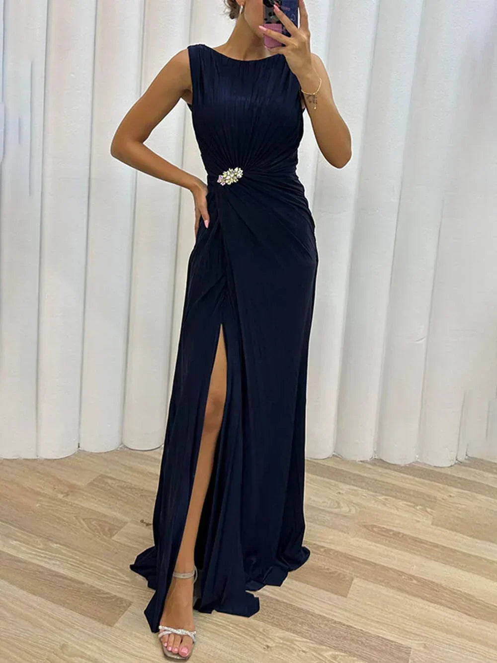 Wedding Guest Dress - Pleated Maxi
