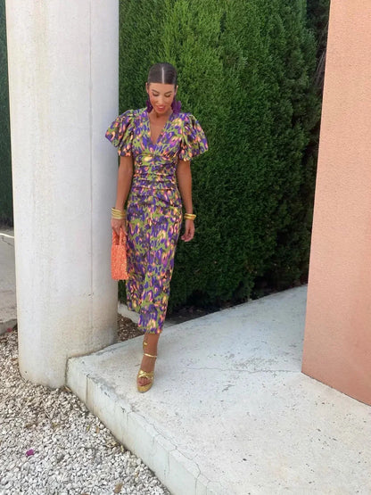 Wedding Guest Dress with Puff Sleeves