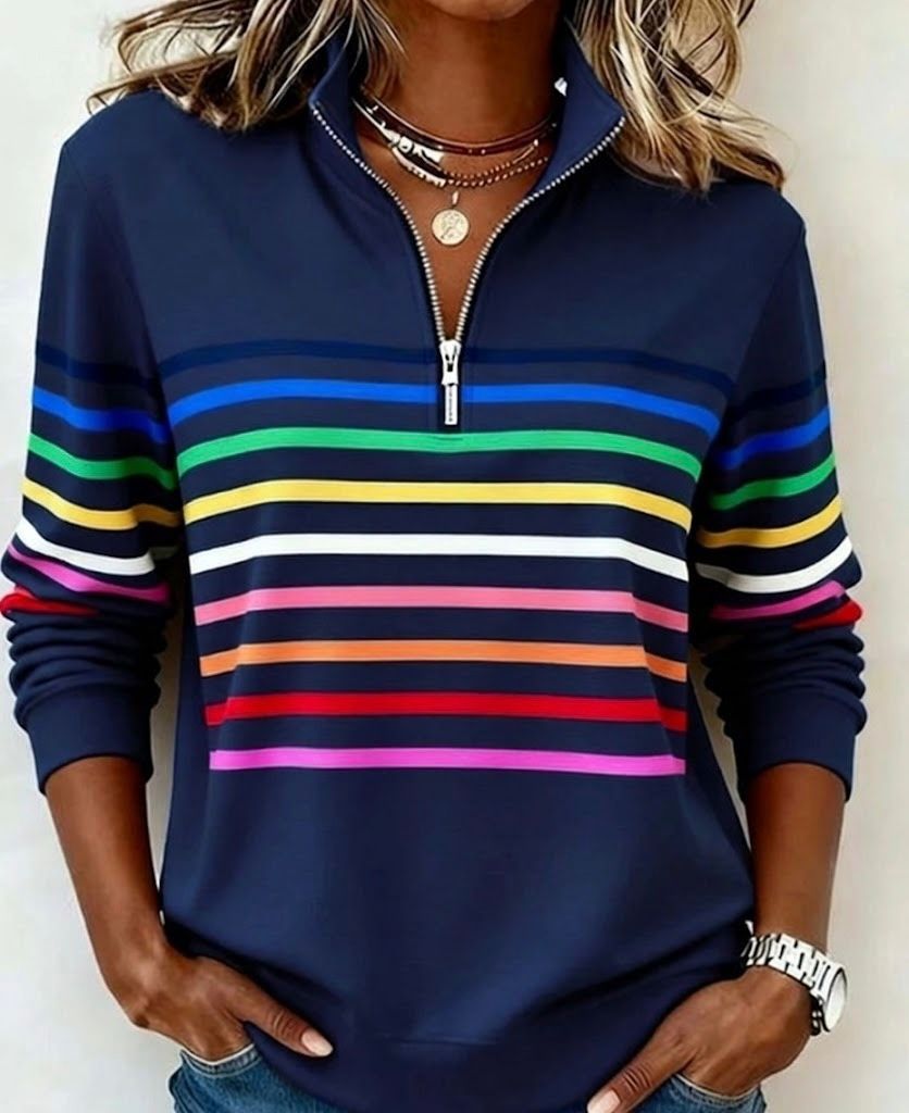Women's Striped Half-Zip Jumper | Soft & Warm Knit 2