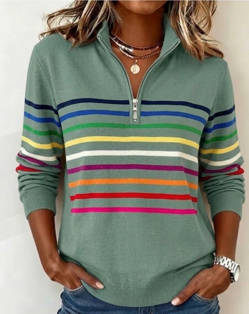 Women's Striped Half-Zip Jumper | Soft & Warm Knit 3