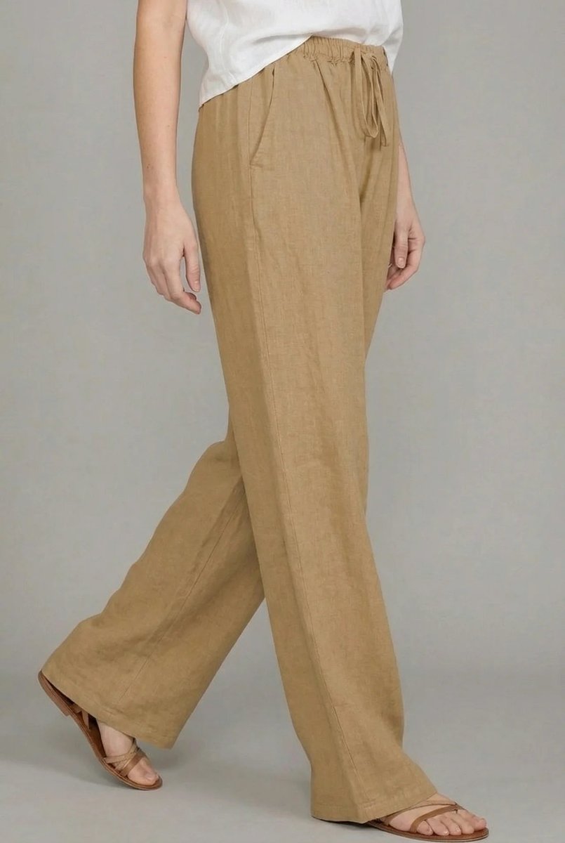 Wide Leg Pants | Linen Drawstring Trousers
