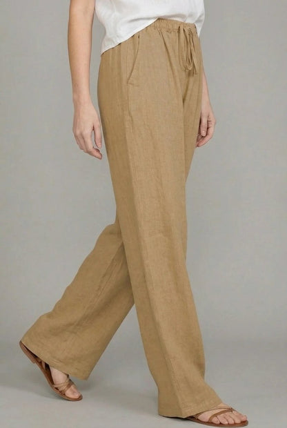 Wide Leg Pants | Linen Drawstring Trousers