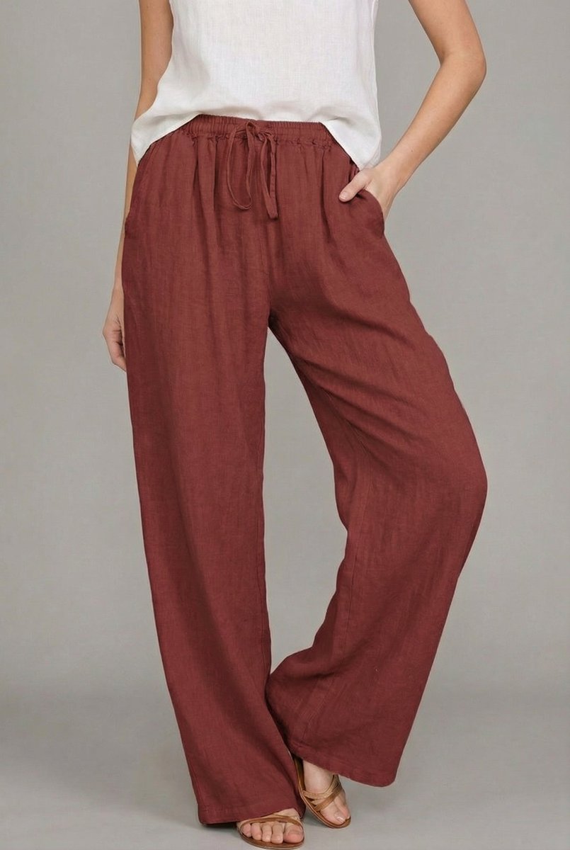 Wide Leg Pants | Linen Drawstring Trousers
