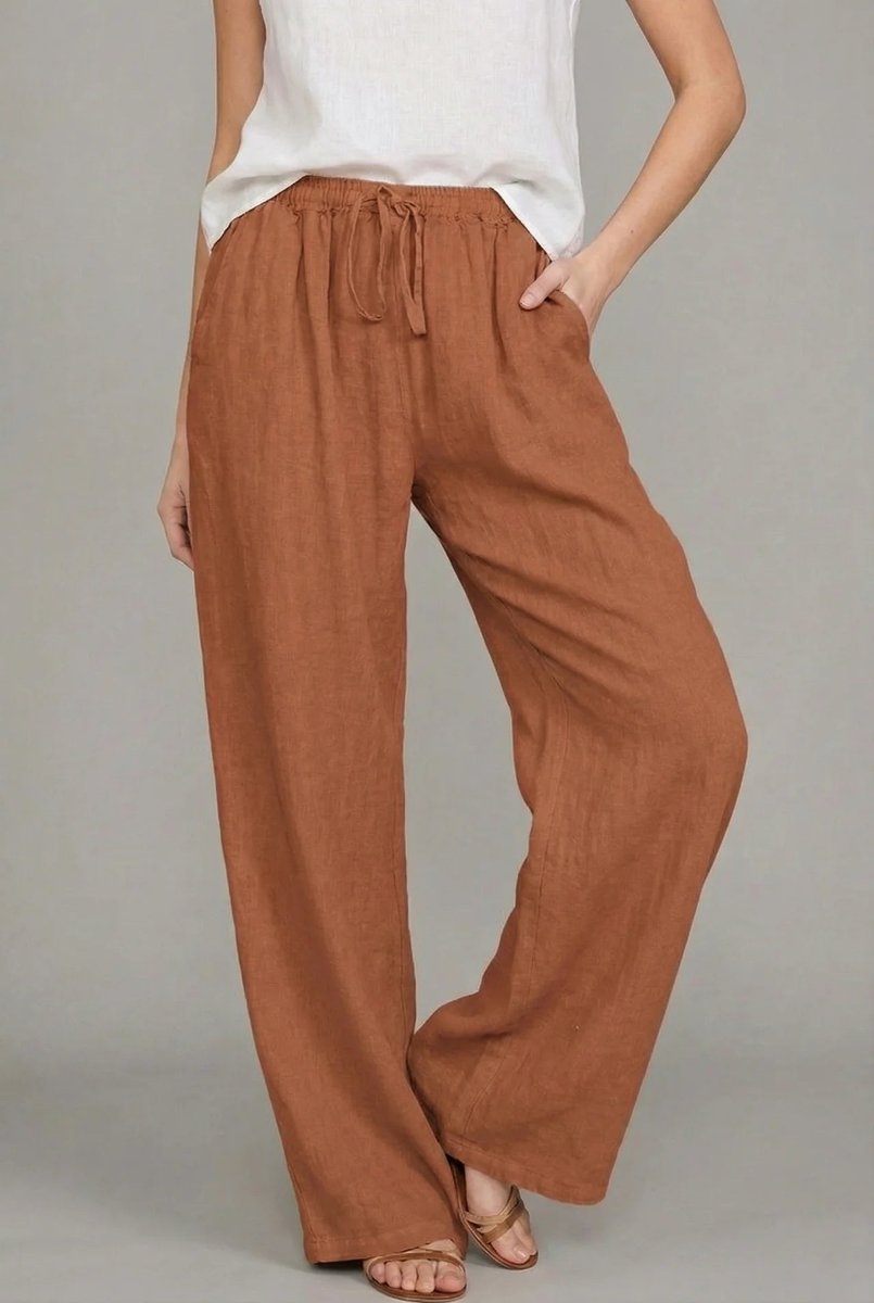 Wide Leg Pants | Linen Drawstring Trousers