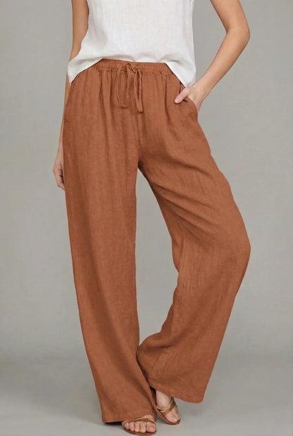 Wide Leg Pants | Linen Drawstring Trousers