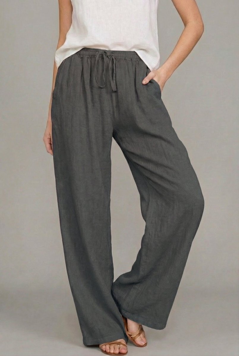 Wide Leg Pants | Linen Drawstring Trousers