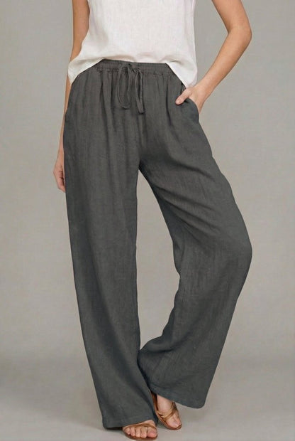 Wide Leg Pants | Linen Drawstring Trousers