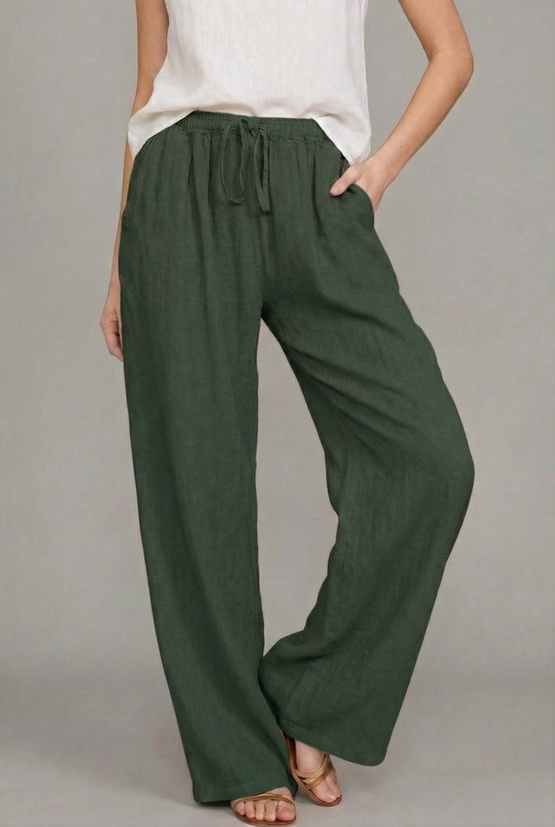 Wide Leg Pants | Linen Drawstring Trousers