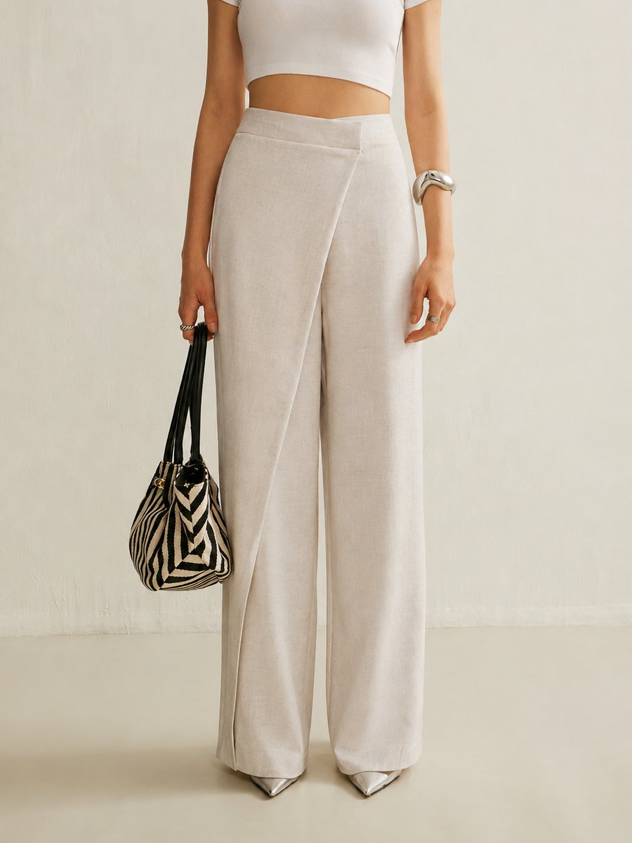 Wide Leg Trousers | High-Waist Asymmetric Wrap