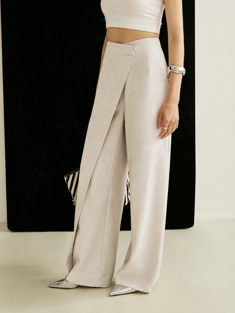 Wide Leg Trousers | High-Waist Asymmetric Wrap