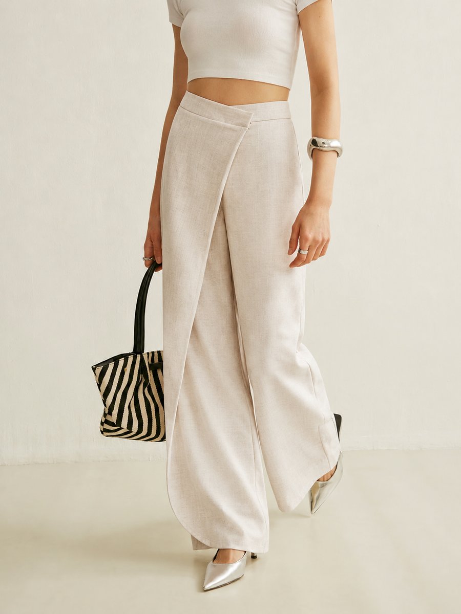 Wide Leg Trousers | High-Waist Asymmetric Wrap