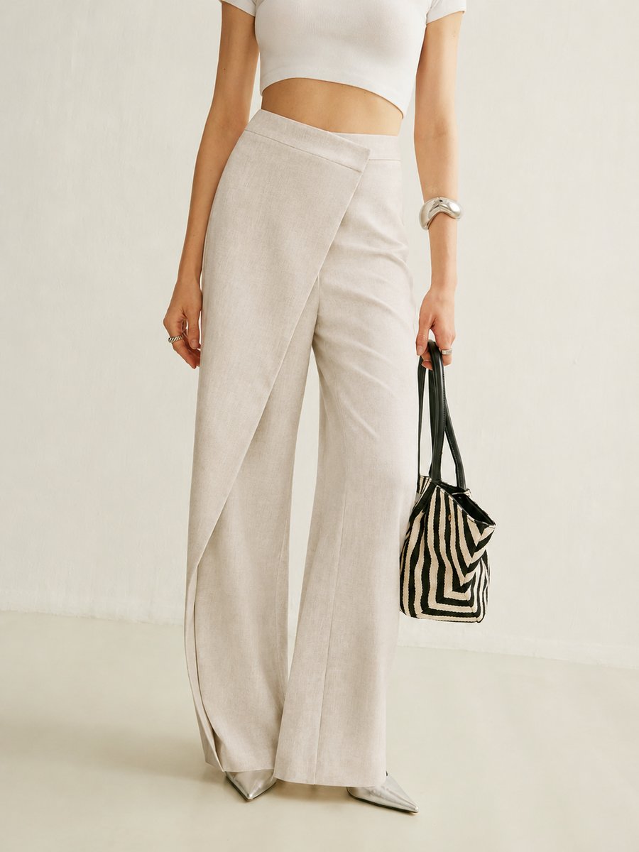 Wide Leg Trousers | High-Waist Asymmetric Wrap