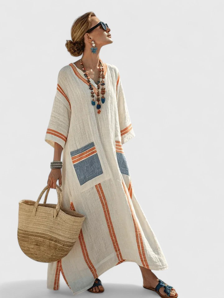 Women Long Dress | Ethnic Stripe Contrast Maxi Design