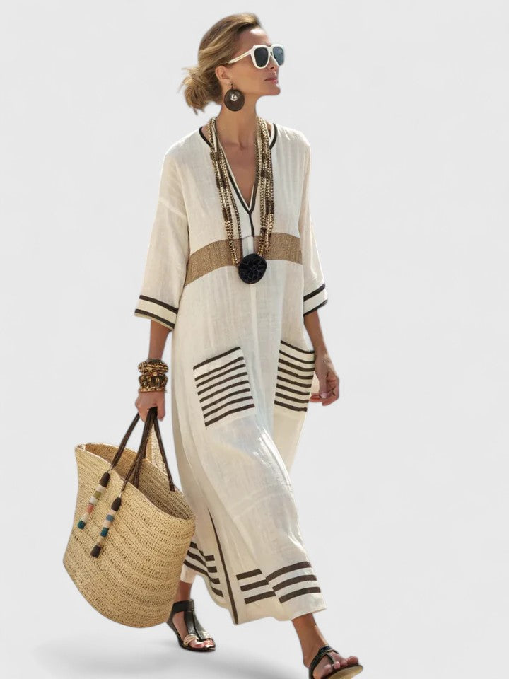 Women Long Dress | Ethnic Stripe Contrast Maxi Design