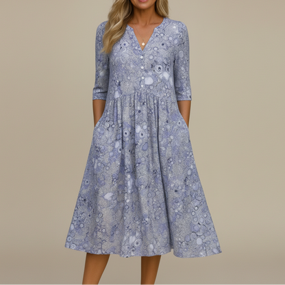 Women Summer Midi Dress | Artistic Print V-Neck Design