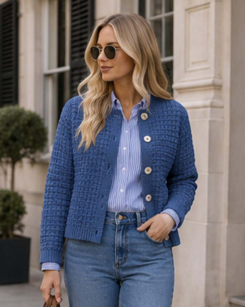 Women's Textured Knit Cardigan | Buttoned Front & Ribbed Trims 5