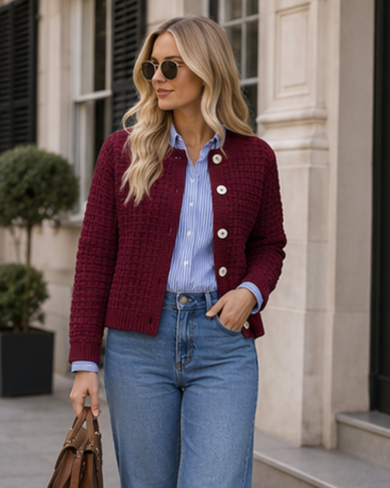Women's Textured Knit Cardigan | Buttoned Front & Ribbed Trims 2