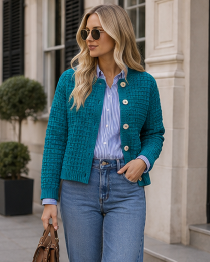 Women's Textured Knit Cardigan | Buttoned Front & Ribbed Trims 6