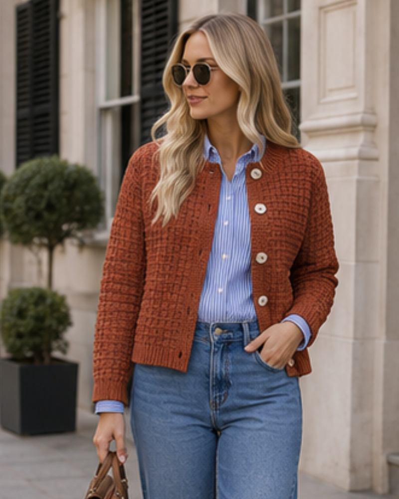 Women's Textured Knit Cardigan | Buttoned Front & Ribbed Trims 8