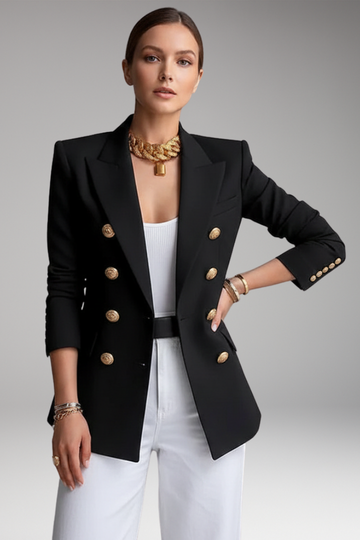 Women's Blazer with Overlapping Front Panel and Button Details 0