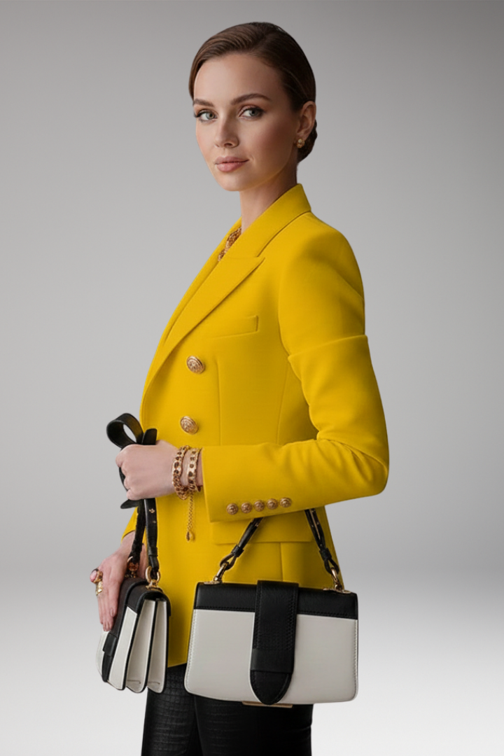 Women's Blazer with Overlapping Front Panel and Button Details 4