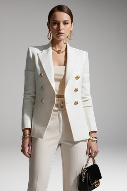 Women's Blazer with Overlapping Front Panel and Button Details 5