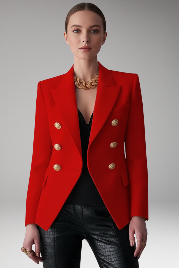 Women's Blazer with Overlapping Front Panel and Button Details 6