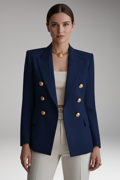 Women's Blazer with Overlapping Front Panel and Button Details 7