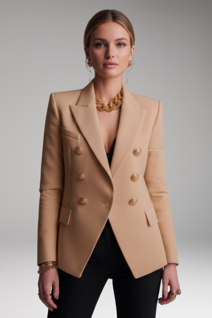 Women's Blazer with Overlapping Front Panel and Button Details 9