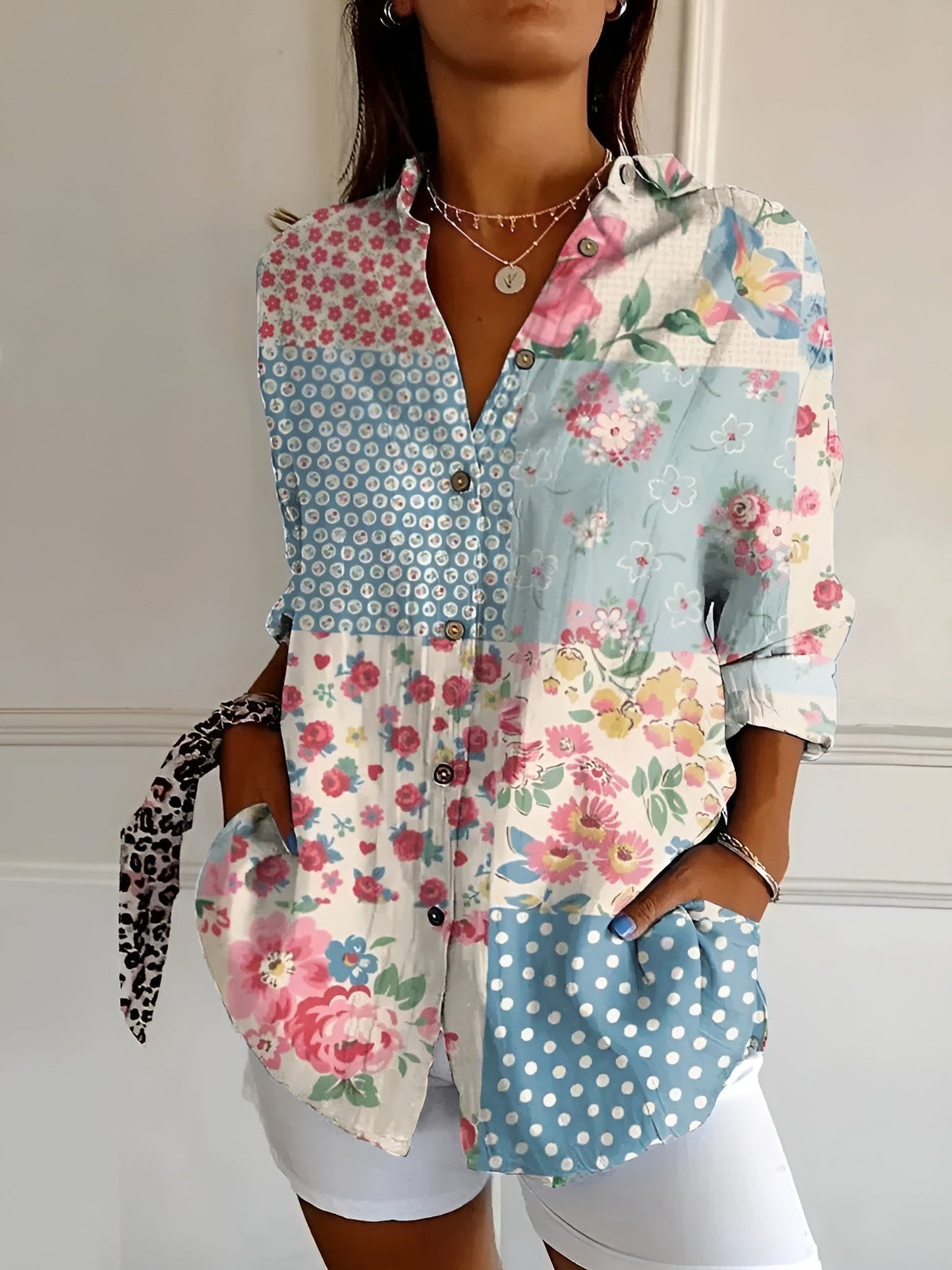 Women's Blouse | Abstract Print Split Neck 4