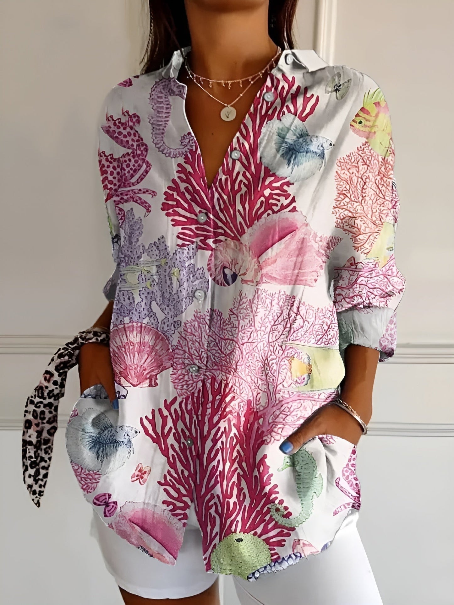 Women's Blouse | Abstract Print Split Neck 6