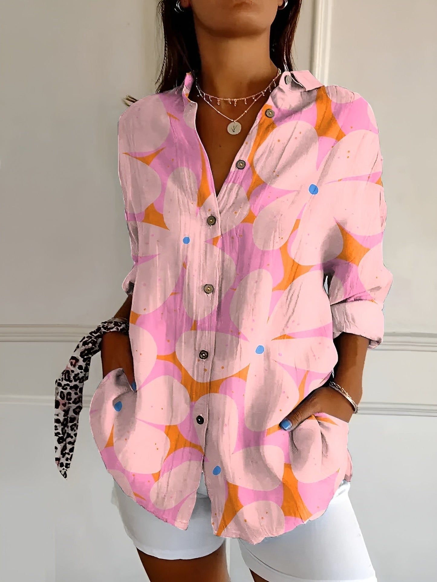 Women's Blouse | Abstract Print Split Neck 9