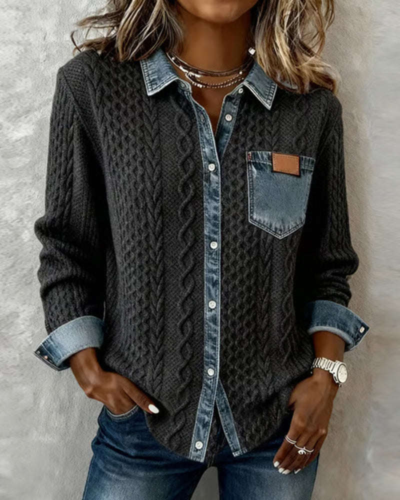 Women’s Blouse | Cable Pattern Button Front Blouse 0
