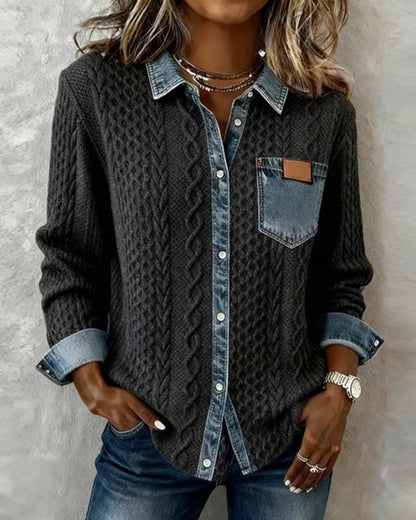 Women’s Blouse | Cable Pattern Button Front Blouse 0