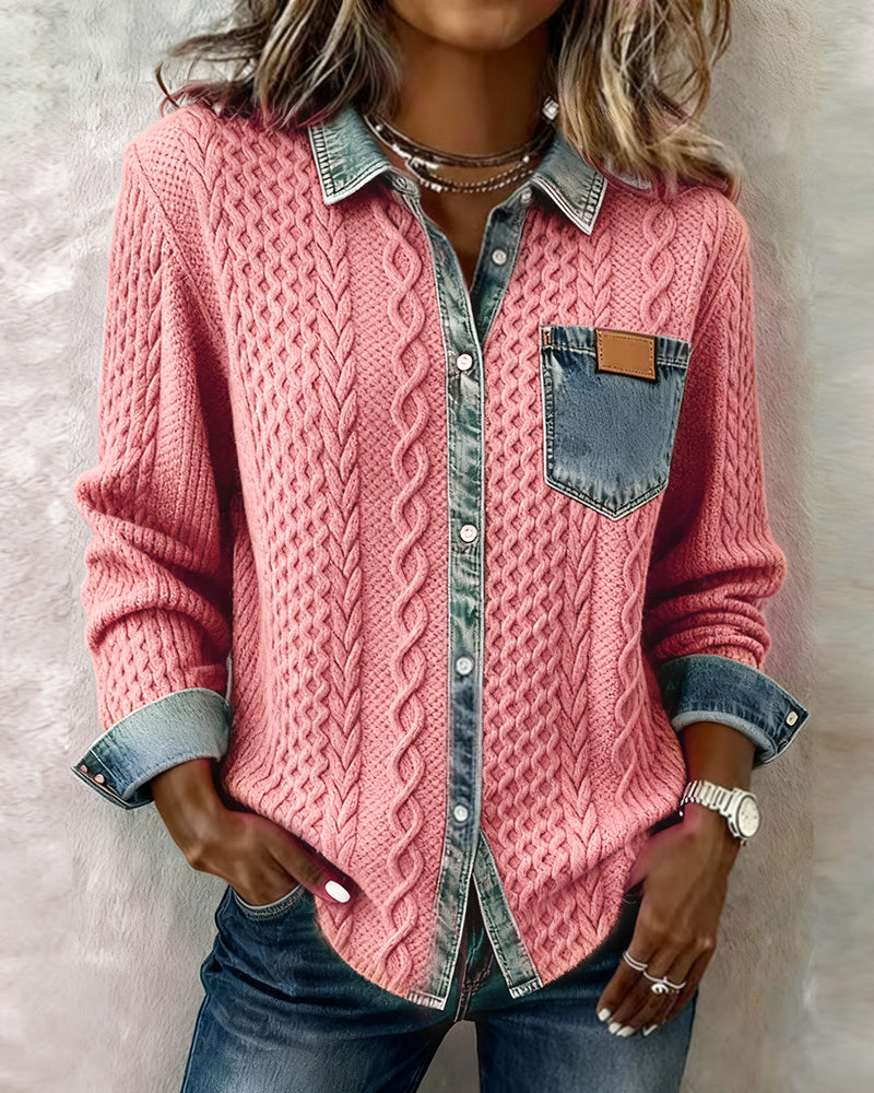 Women’s Blouse | Cable Pattern Button Front Blouse 1