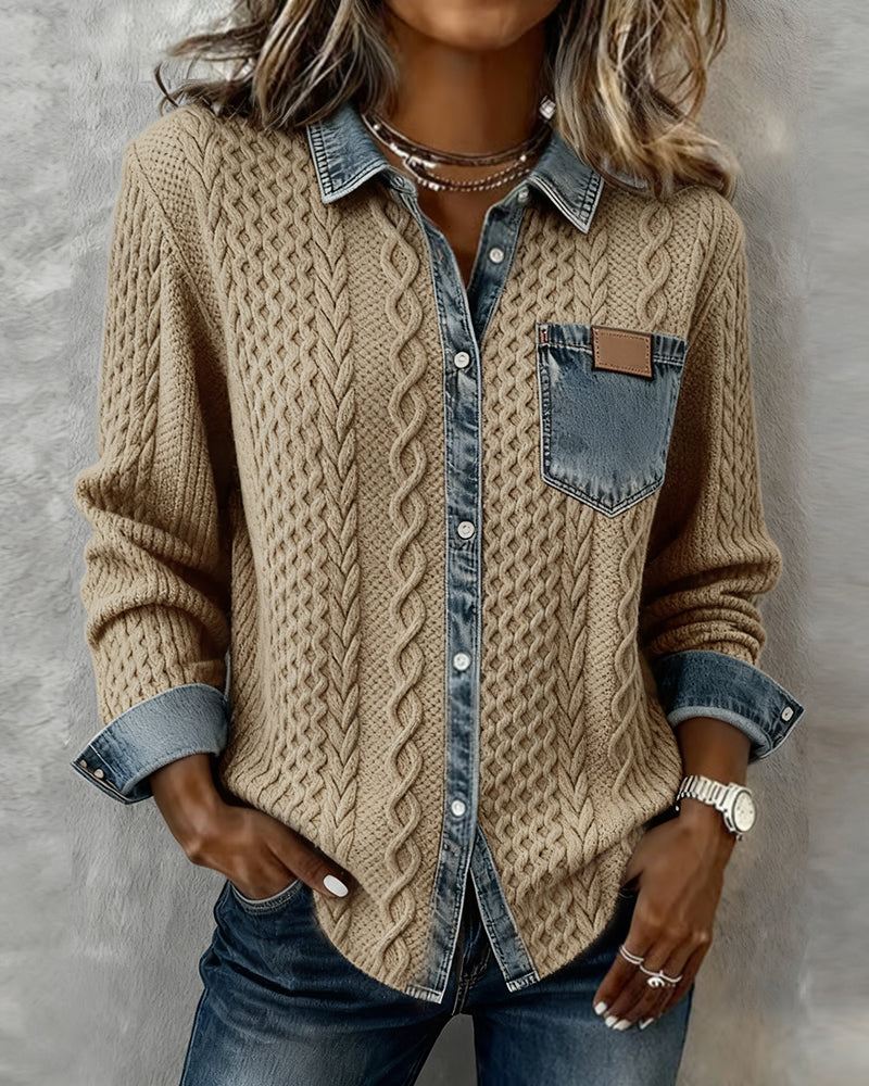 Women’s Blouse | Cable Pattern Button Front Blouse 2