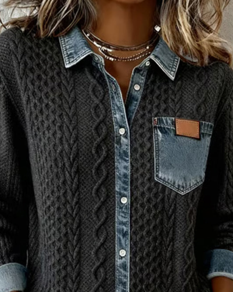 Women’s Blouse | Cable Pattern Button Front Blouse 5