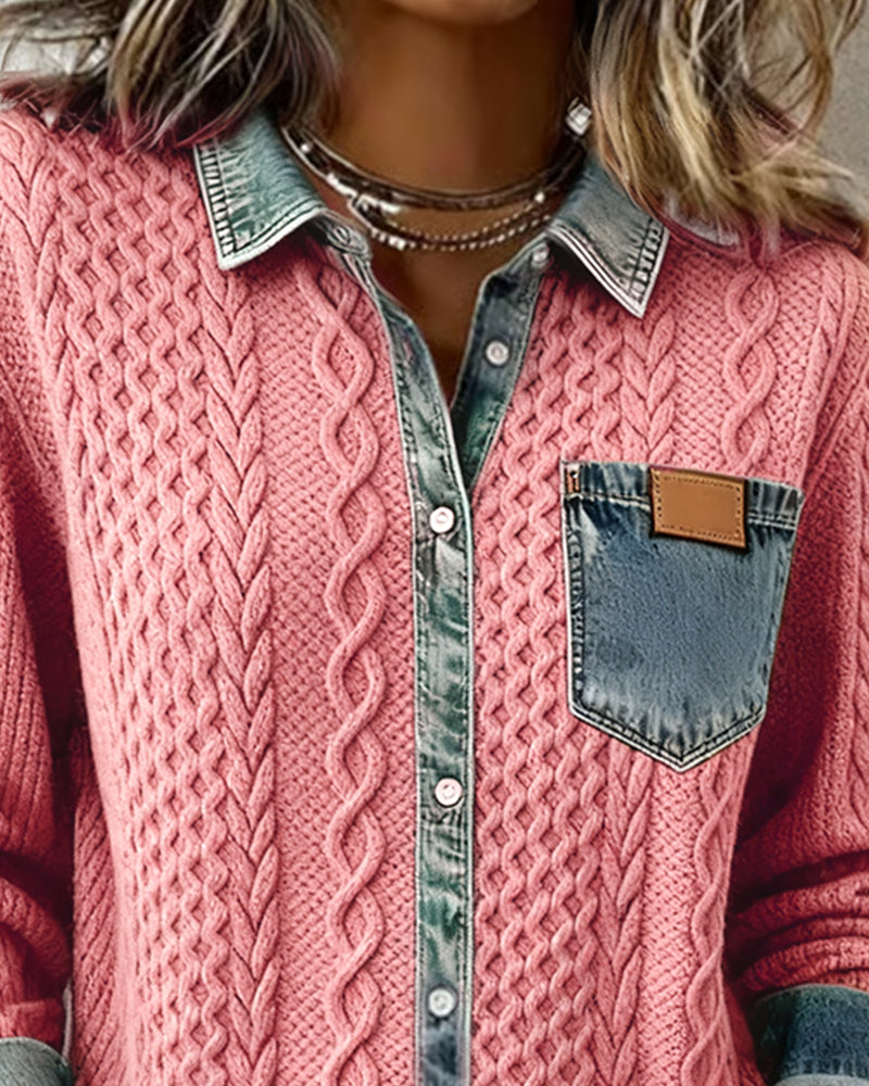 Women’s Blouse | Cable Pattern Button Front Blouse 6