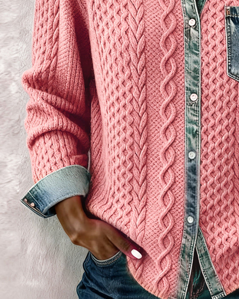 Women’s Blouse | Cable Pattern Button Front Blouse 7