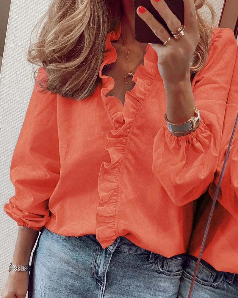Women's Blouse | Ruffle Trim V-Neck 0