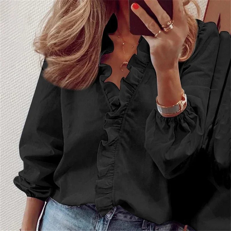 Women's Blouse | Ruffle Trim V-Neck 3