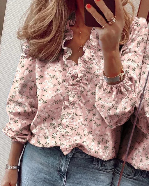 Women's Blouse | Ruffle Trim V-Neck 4