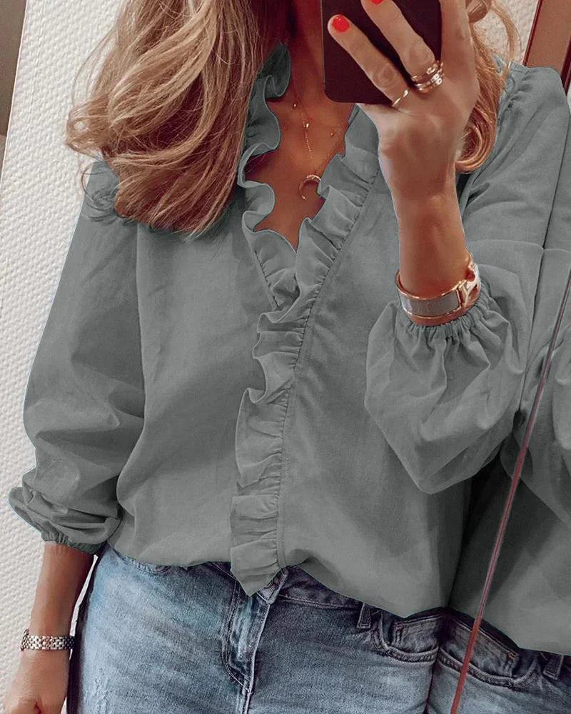 Women's Blouse | Ruffle Trim V-Neck 6