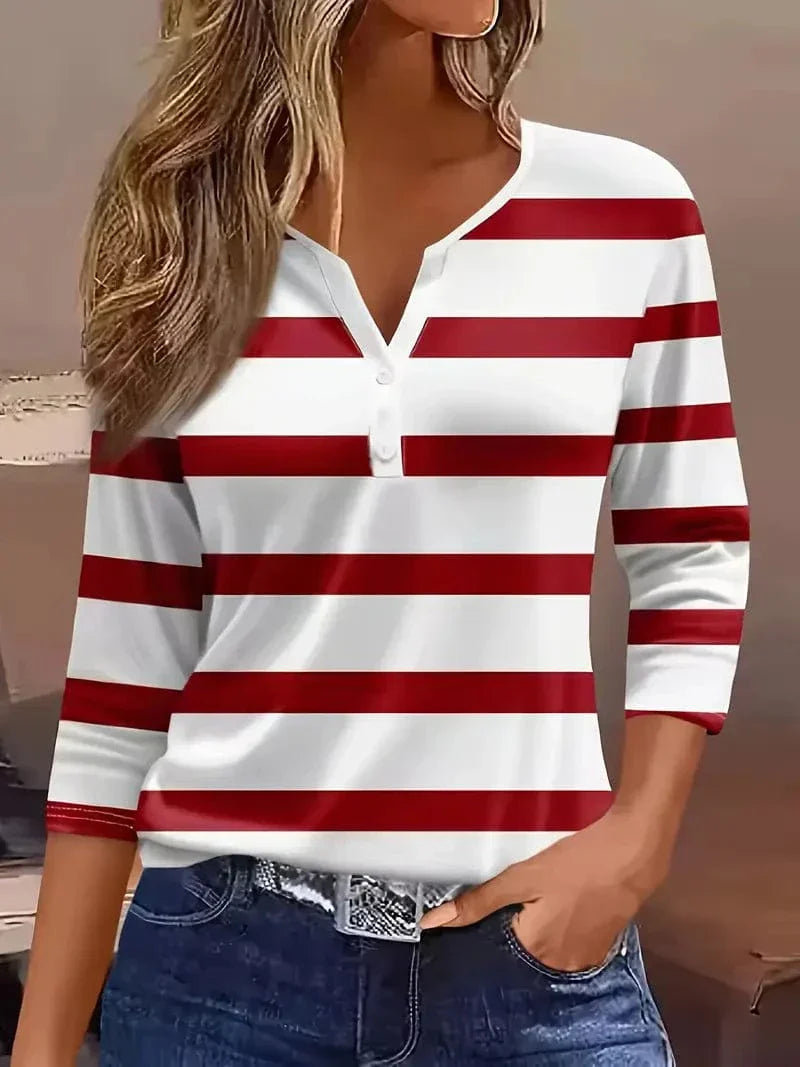 Women’s Blouse | Striped V-Neck 0