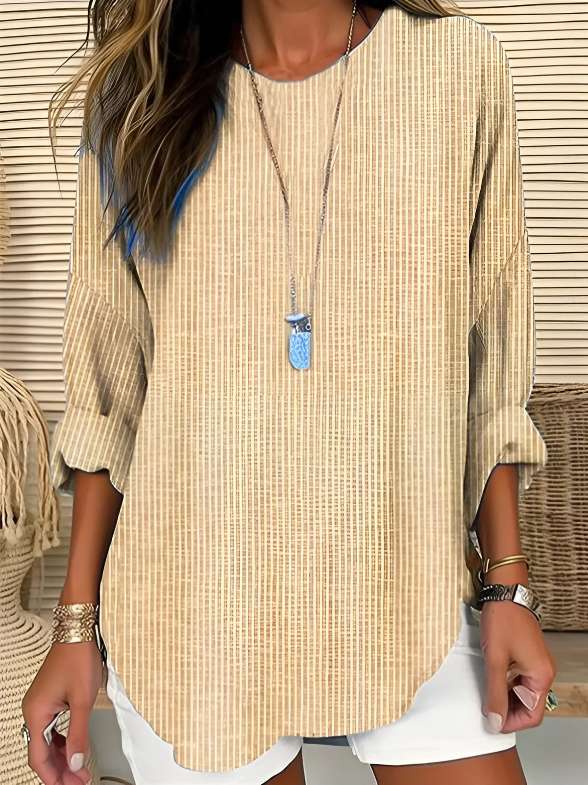Women’s Blouse | Vertical Stripe Round Neck 1