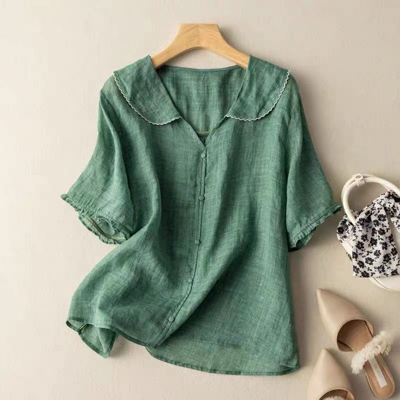 Women's Blouse |  Button Front Scalloped Collar 0