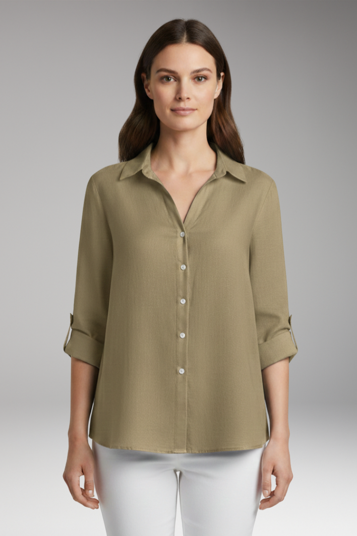 Women's Blouse with Long Sleeves and Button Placket 0